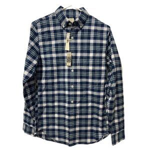 NWT J.Crew Men's Dress Shirt Vintage Oxford Cotton Blue White Plaid Size XS